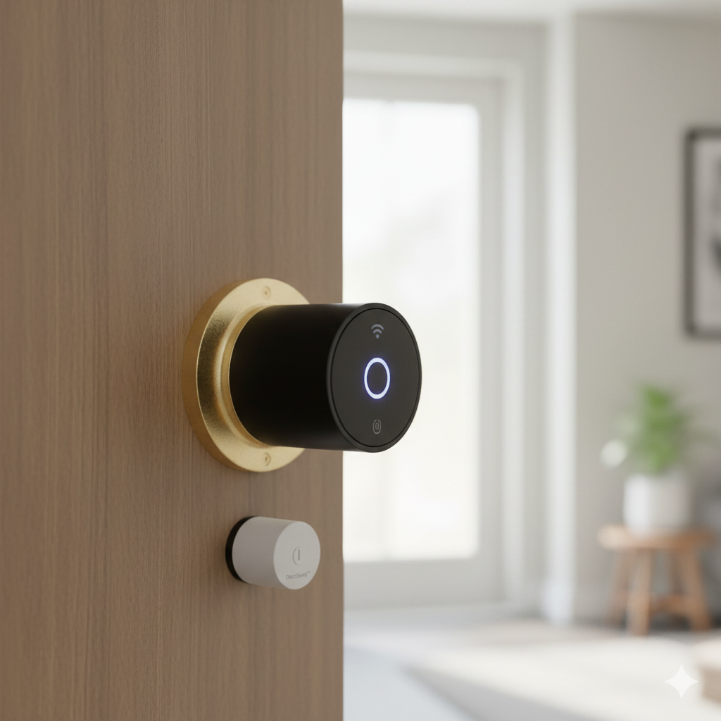 August Wi-Fi Smart Lock 4th Gen installed on apartment door